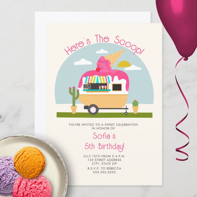 Invitación Aquí está The Scoop Hot Pink Ice Cream Truck Birth (Subido por el creador)