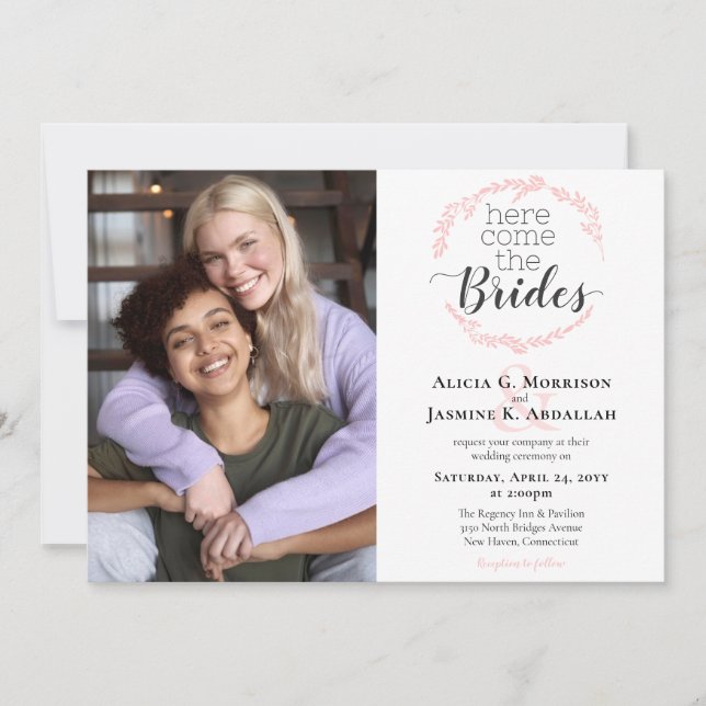 Invitación Aquí Llegan Las Novias Modernas Bodas Rosa De Rubo (Anverso)