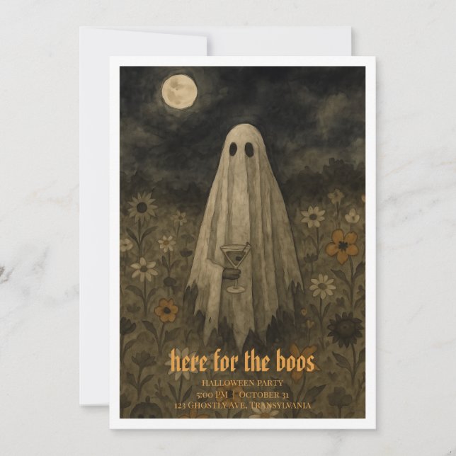 Invitación Aquí para la fiesta de Halloween "Boos" (Anverso)