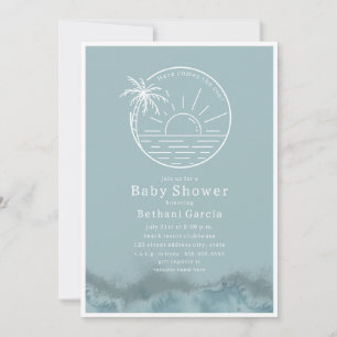Invitación Aquí Viene El Baby Shower Azul De Son Beach Surf