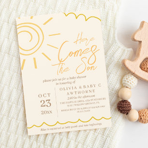 Invitación Aquí viene el Baby Shower de la foto escrita de So