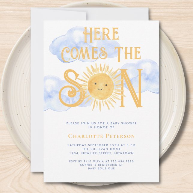 Invitación Aquí Viene El Baby Shower De Las Nubes De Sol Son (Subido por el creador)
