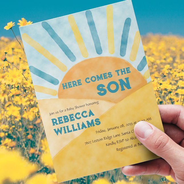 Invitación Aquí viene el Baby Shower de Son Blue Rays Sunshin (Subido por el creador)