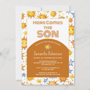Invitación Aquí Viene El Baby Shower De Son Boho Retro Boy