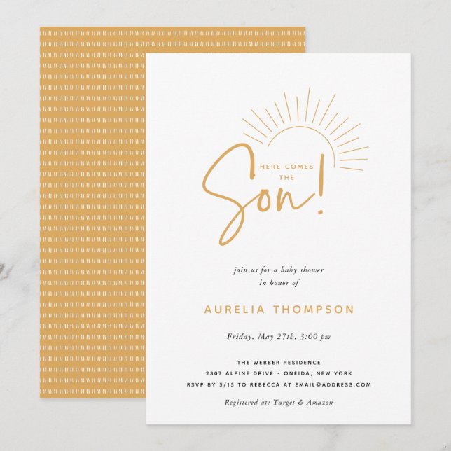 Invitación Aquí Viene El Baby Shower De Son Boho Sun (Anverso / Reverso)