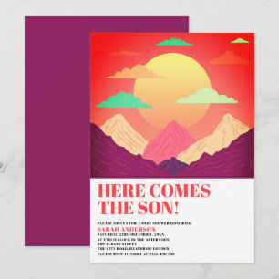 Invitación Aquí Viene El Baby Shower De Son Retro Sunrise