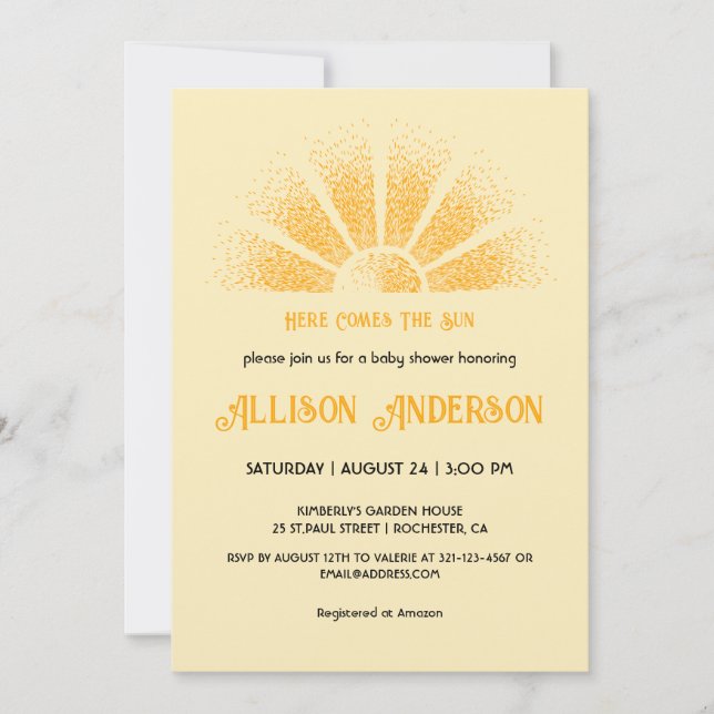 Invitación Aquí viene el Baby Shower de Sun (Anverso)