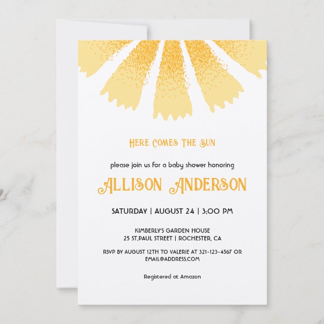 Invitación Aquí viene el Baby Shower de Sun (Anverso)