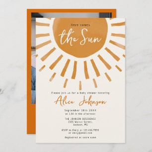 Invitación Aquí Viene El Baby Shower De Sun Boho Photo