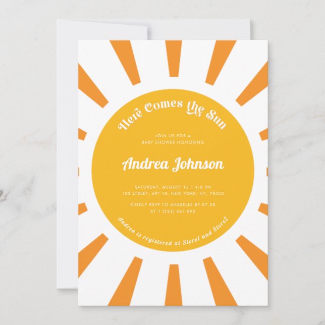 Invitación Aquí viene el Baby Shower de Sun Boho Sunshine Cut (Anverso)