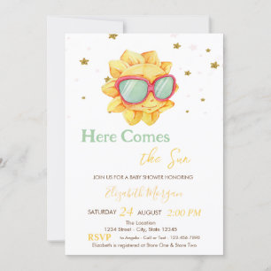 Invitación Aquí Viene El Baby Shower De Sun Gold Stars