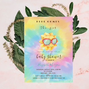 Invitación Aquí Viene El Baby Shower De Sun Tie Dye