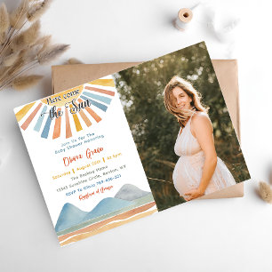 Invitación Aquí Viene El Baby Shower Del Arcoiris Retro Del S