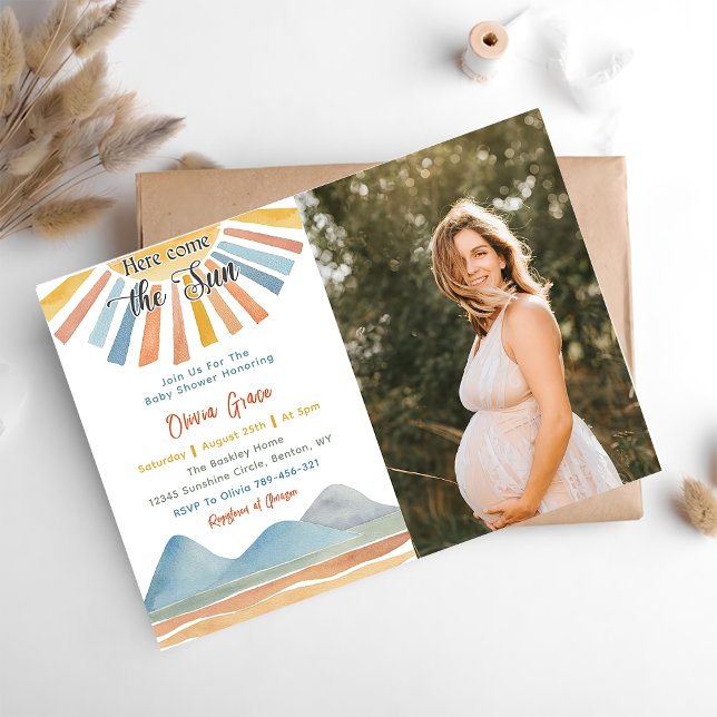 Invitación Aquí Viene El Baby Shower Del Arcoiris Retro Del S (Subido por el creador)