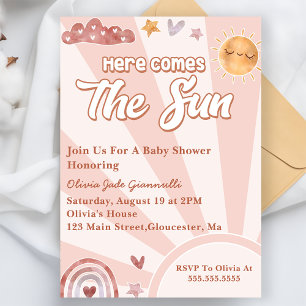 Invitación Aquí Viene El Baby Shower Del Arcoiris Rosa Del So