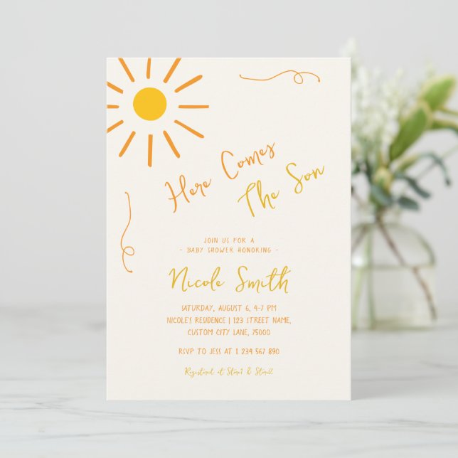 Invitación Aquí viene el Baby Shower del chico caprichoso del (Anverso de pie)