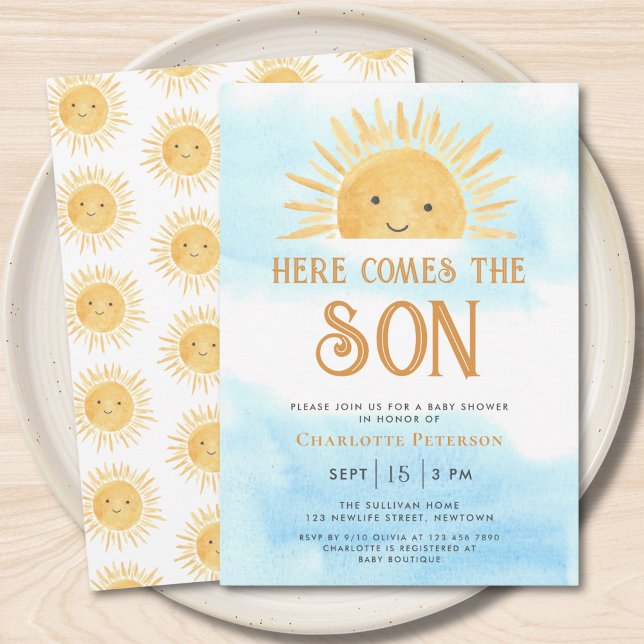 Invitación Aquí viene el Baby Shower del cielo de Son Sunshin (Subido por el creador)