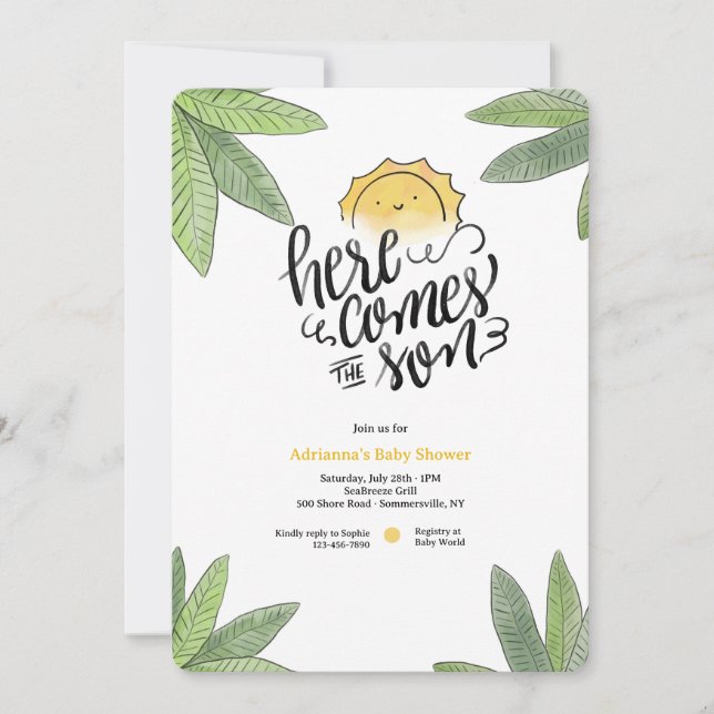 Invitación Aquí viene el Baby Shower del hijo (Anverso)