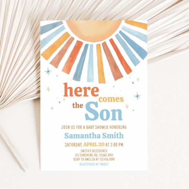 Invitación Aquí viene el Baby Shower del hijo (Boho Sunshine Baby Shower Invitation)