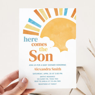 Invitación Aquí viene el Baby Shower del hijo