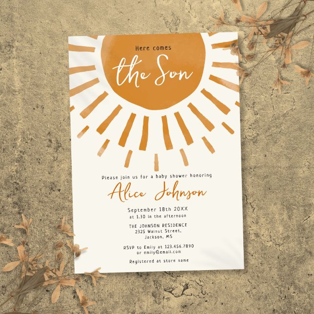 Invitación Aquí Viene El Baby Shower Del Muchacho Son Boho (Subido por el creador)