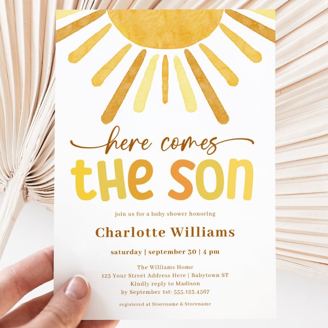 Invitación Aquí viene el Baby Shower del niño (Here Comes the Son Boy Baby Shower Invitation)