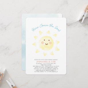 Invitación Aquí viene el Baby Shower del niño acuarela