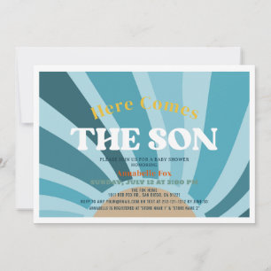 Invitación Aquí viene el Baby Shower del niño retro