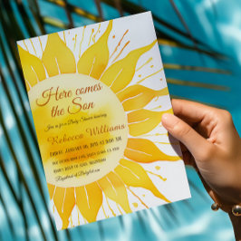 Invitación Aquí viene el Baby Shower del sol amarillo del hij