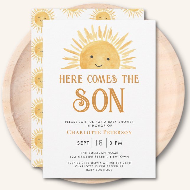 Invitación Aquí viene el Baby Shower del sol amarillo del hij (Subido por el creador)