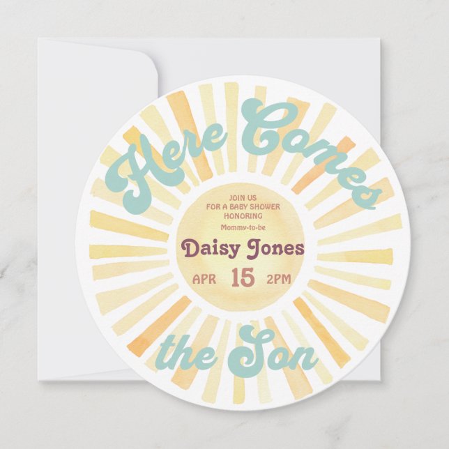 Invitación Aquí viene el Baby Shower Invitati de Son Groovy 7 (Anverso)