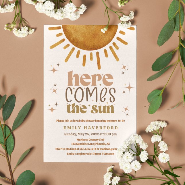 Invitación Aquí viene el Baby Shower neutral de género de Sun (Subido por el creador)