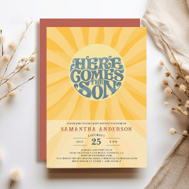 Invitación Aquí viene el Baby Shower retro de los hijos