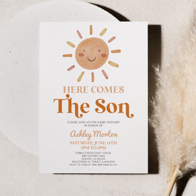 Invitación Aquí Viene El Baby Shower Retro De Son Boho Bohemi (Subido por el creador)
