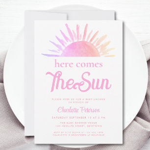 Invitación Aquí Viene El Baby Shower Rosa Del Sol
