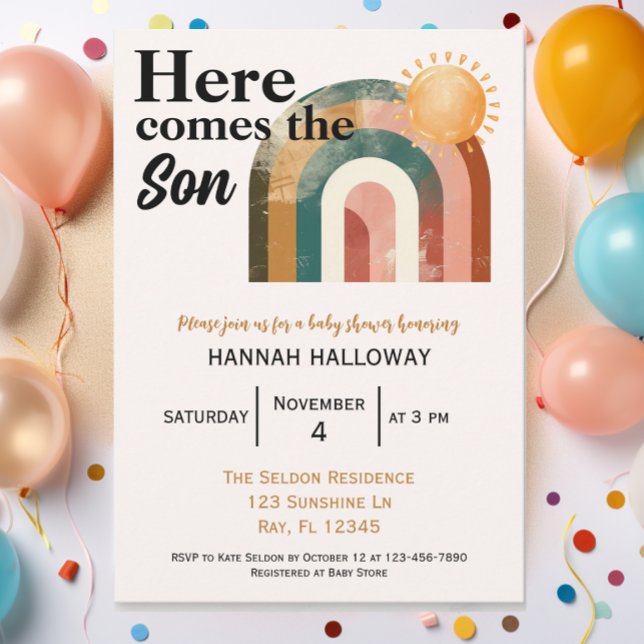 Invitación Aquí viene el Baby Shower Son Bold Rainbow (Subido por el creador)
