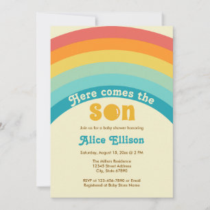 Invitación Aquí viene el Baby Shower Son Retro Boho