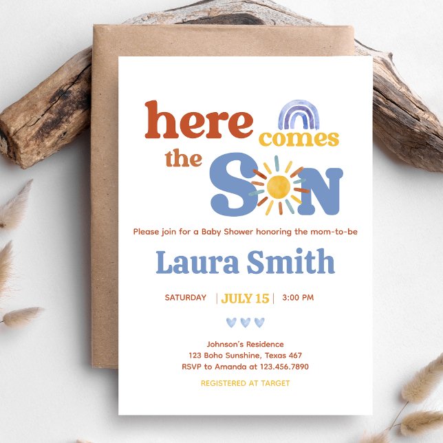 Invitación Aquí viene el Baby Shower Son Sunshine (Here comes the Sun Baby Shower Invitation)
