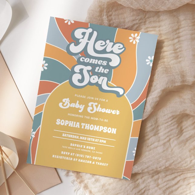 Invitación Aquí Viene El Baby Shower Son Sunshine Groovy (Subido por el creador)