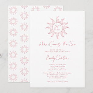 Invitación Aquí Viene El Chica Sol Rosa Baby Shower