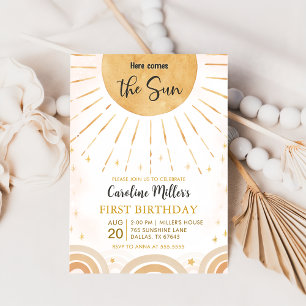 Invitación Aquí viene el cumpleaños del Sol Boho Sunshine
