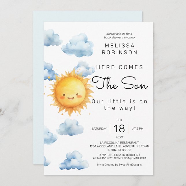 Invitación Aquí viene el hijo acuarela Baby Shower (Anverso / Reverso)