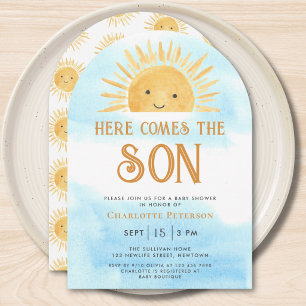 Invitación Aquí viene el hijo Arco de ducha de bebé cielo sol