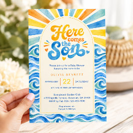 Invitación Aquí viene el hijo Baby Shower Costa Soleada