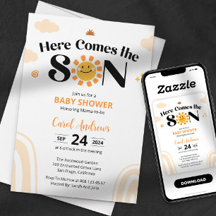 Invitación Aquí viene el hijo Baby Shower de sol