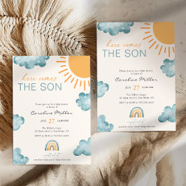 Invitación Aquí viene el hijo Baby Shower Niño Azul