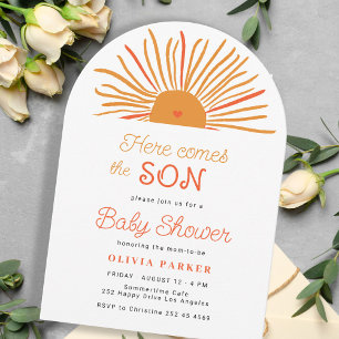 Invitación Aquí viene el hijo boho arch sun boy baby water