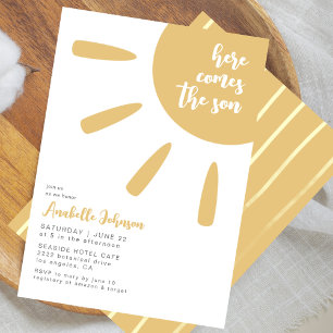 Invitación Aquí viene el hijo Boho Minimalista Baby Shower