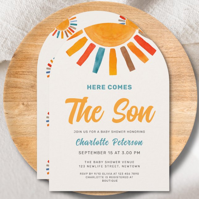 Invitación Aquí viene el hijo Cumpleaños de niño de sol Showe (Subido por el creador)
