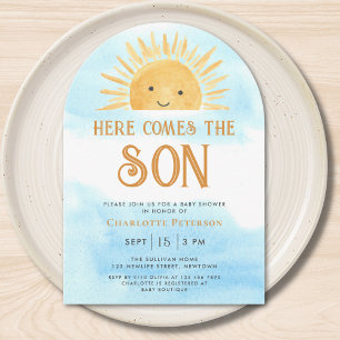 Invitación Aquí viene el hijo Cumpleaños del cielo de sol